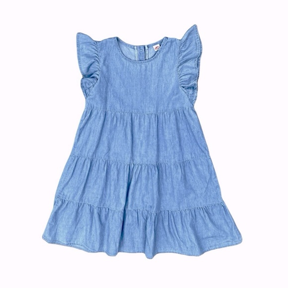 Girls Chambray Flutter-Sleeve Casual Dress Size 7/8 - Picture 1 of 7
